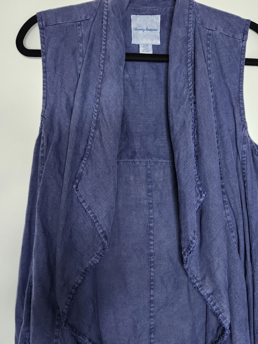 Tommy Bahama Linen Sleeveless Open Front Vest Small Blue Boho Coastal Lagenlook - Picture 2 of 8